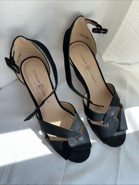 Chinese Laundry Black Strappy Cross-Front Block Heels
